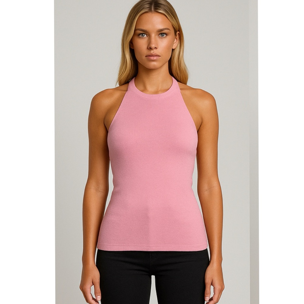 NWOT Cashmeres Pink Cashmere Silk Halter Top S Made in Scotland Knit Pullover